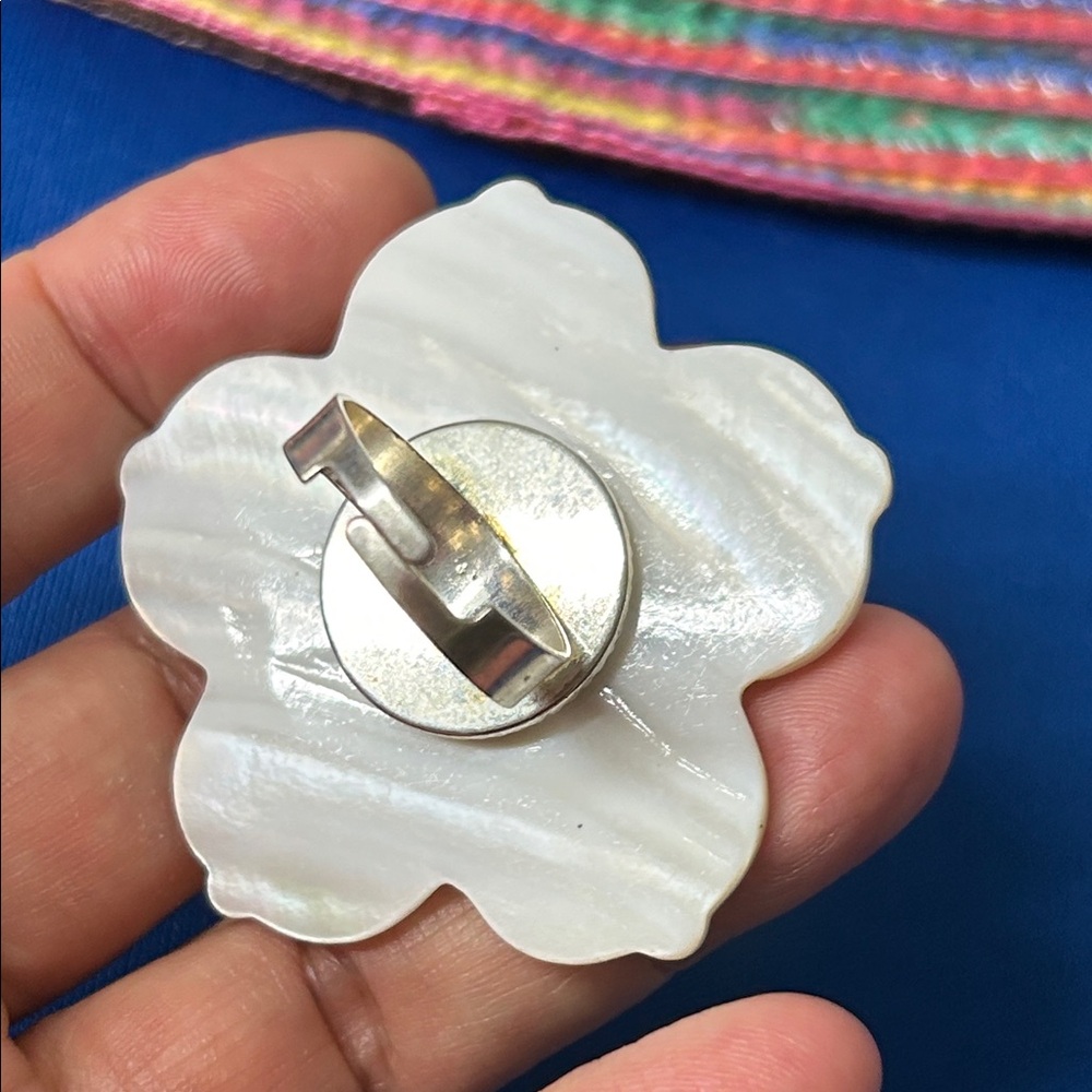 Handcrafted White Flower Mop Statement Ring With … - image 7